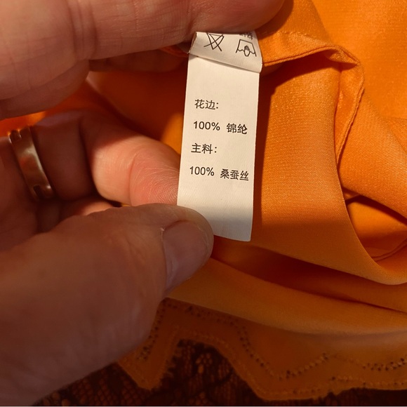 Pure silk XS/ S chemise/slip melon orange with black trim. - Picture 6 of 7